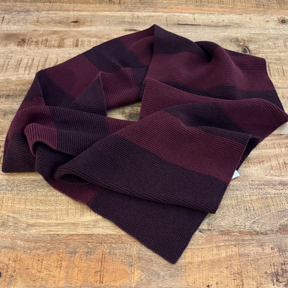 Eileen Fisher long Striped Knit Scarf in Burgundy Deep Wine cotton cashmere